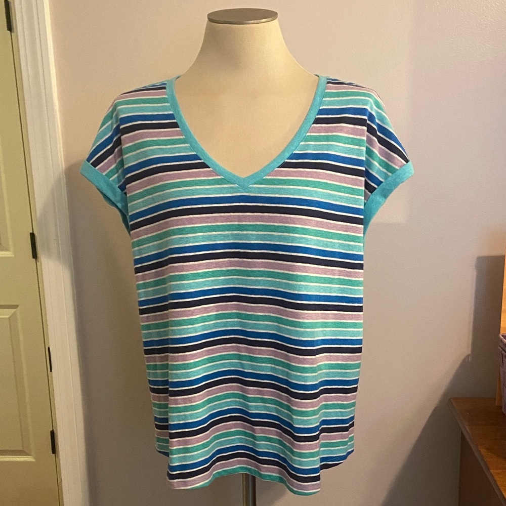 Talbots Multicolor Striped V-Neck Tee